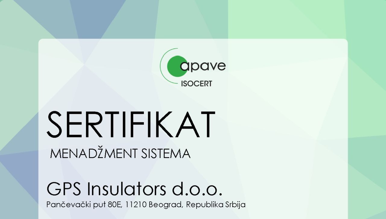 ISO 9001 sertifikat kompanije GPS Insulators d.o.o.